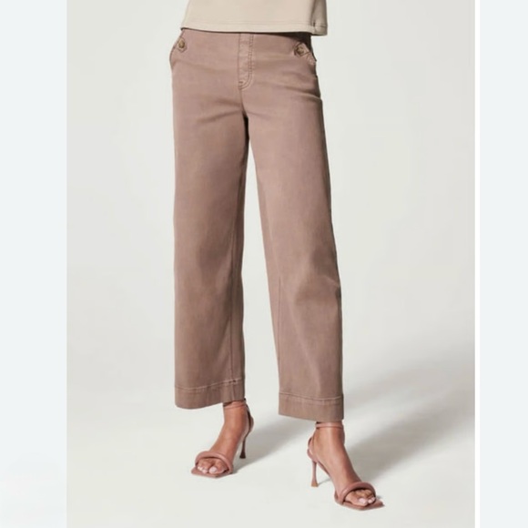 SPANX Pants - Spanx Stretch Twill Wide Leg Cropped Pants Cedar Brown Size S Neutral Casual